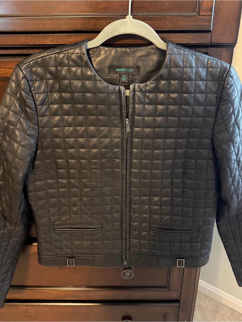 Siena Studio Black Quilted Leather Bomber Jacket